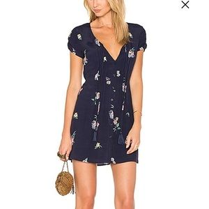REVOLVE Navy Floral V-Neck Mini Dress